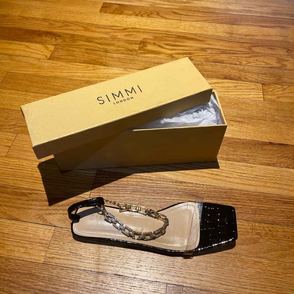 Simmi Black patent leather croc sandals